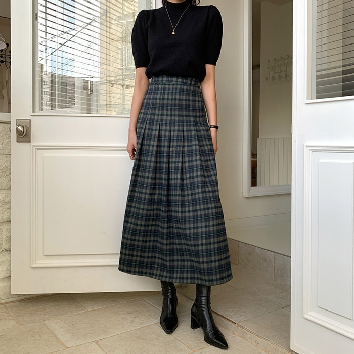 Tail Checkered Long Skirt (SK)